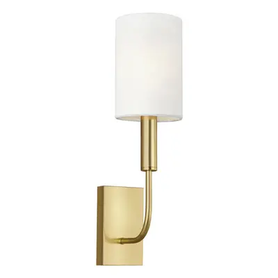 Wall Light White Linen Cylindrical Shade Burnished Brass LED E14 60W