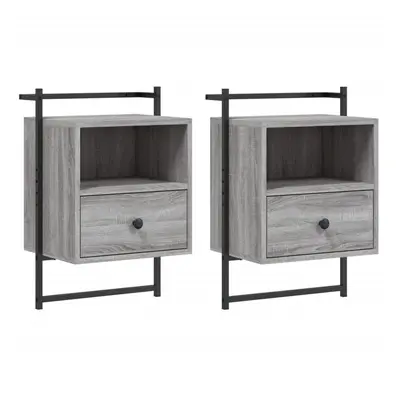 (grey sonoma, pcs) vidaXL Bedside Cabinet Wall-mounted Nightstand Sonoma Oak Engineered Wood