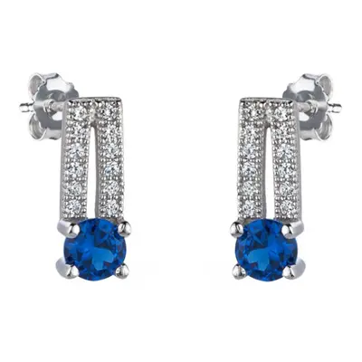 Jewelco London Rhodium Plated Sterling Silver Blue Cubic Zirconia Semi Split Stud Earrings - RE1