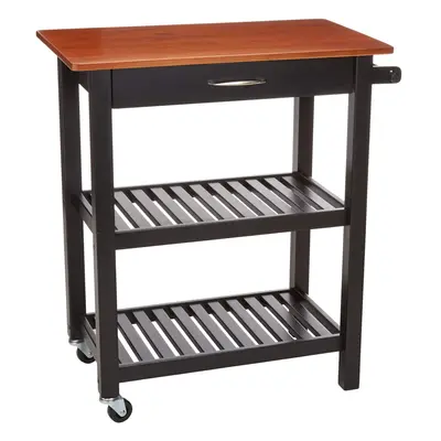 Amazon Basics Multifunction Rolling Kitchen Trolley Island with Open Shelves - Cherry and Black