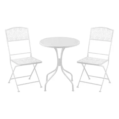 Outsunny Garden Bistro Set for with Folding Chairs and Round Table, White