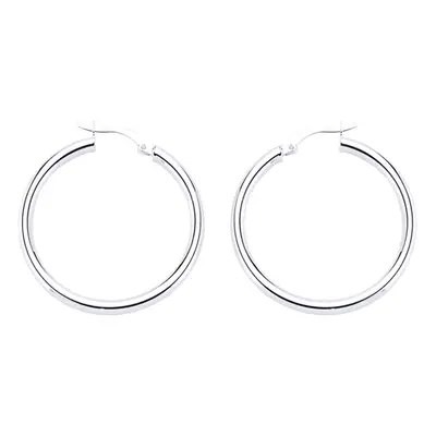 Jewelco London Ladies Sterling Silver Round Tube Polished Hoop Earrings 37mm 3mm - ER29