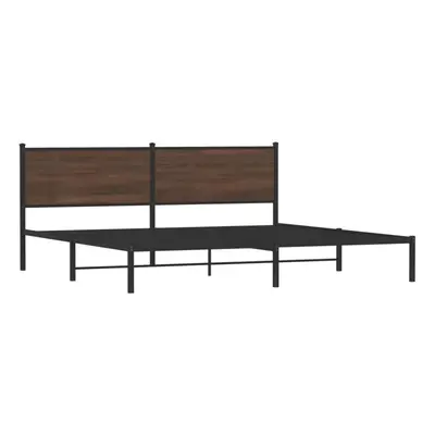 vidaXL Metal Bed Frame with Headboard Bed Base Bedstead Brown Oak 193x203 cm