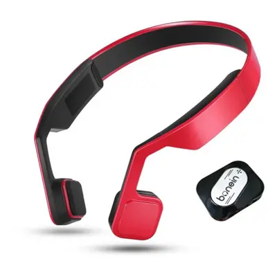 (Red) Bluetooth Wireless Bone Conduction Headsets Sound Amplifier TV Elder Headphone Built-in Ba