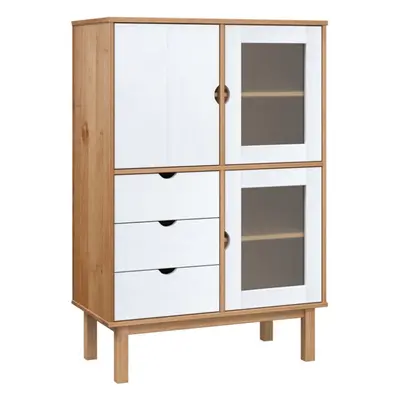 (Brown and white) vidaXL Solid Wood Pine Highboard Indoor Storage Buffet Cabinet Multi Colours