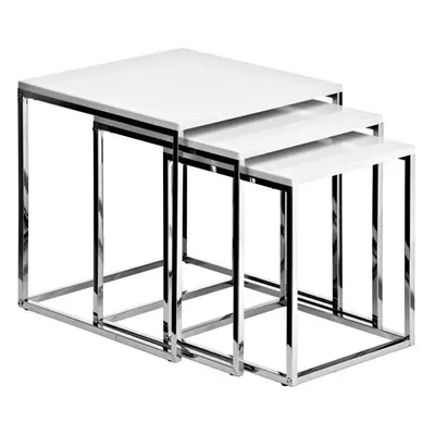 Premier Housewares White Nest of Tables with Chrome Frame