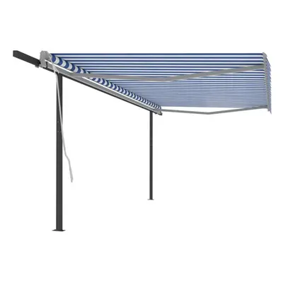 Manual Retractable Awning with Posts 5x3 m Blue and White