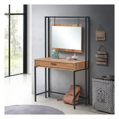 Zahra Urban Bedroom Dressing Vanity Makeup Table Mirror & Drawer Wotan Oak