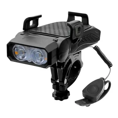 (Black, Double Light) 4-in-1 Bicycle Light Gear USB Rechargeable Bike Highlight 130dB Modes Horn