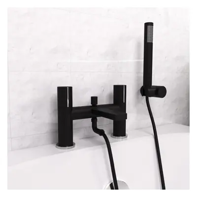 Arte Deck Mounted Handleless Bath Shower Mixer Matt Black with Handset and Adjustable Holder