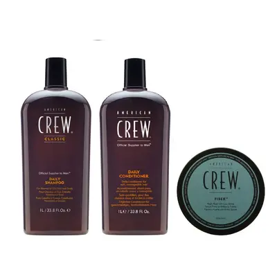 American Crew Daily Moisturizing Shampoo 1000ml, Conditioner 1000ml and Fiber 85g