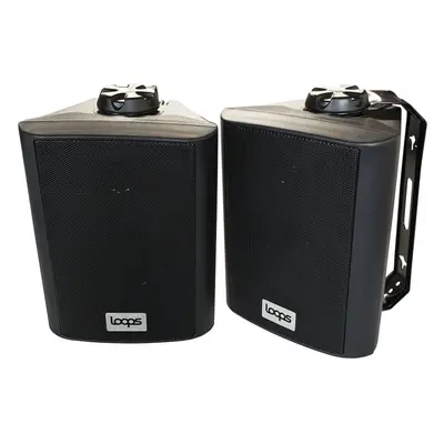 Pair 4" Outdoor Rated Black Stereo Wall Speakers 70W Ohm IP55 Weatherproof