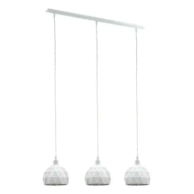 Pendant Ceiling Light Colour White Steel Round Faceted Shade Bulb E14 3x40W