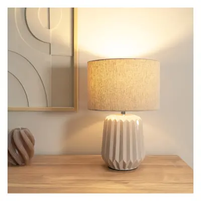 ValueLights Zak Pair Natural Stone Pleated Textured Ceramic Table Lamp