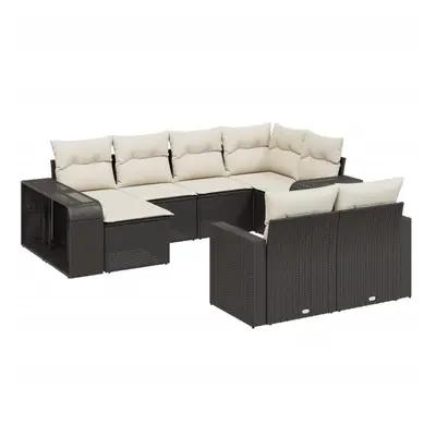 vidaXL Garden Sofa Set Piece with Cushions Outdoor Sofa Black Poly Rattan