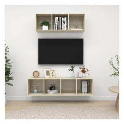 vidaXL TV Cabinet Set Piece Sonoma Oak Chipboard Stand Living Room Furniture