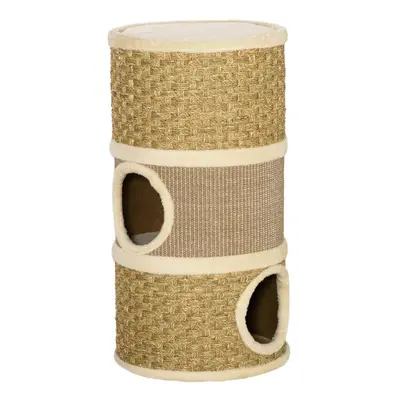 PawHut Cat Scratching Barrel Kitten Tree Tower with Sisal and Seaweed Rope