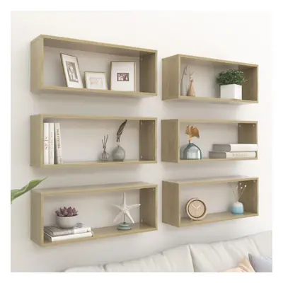 vidaXL 6x Wall Shelves Sonoma Oak Chipboard Home Wall-Mounted Floating Shelf