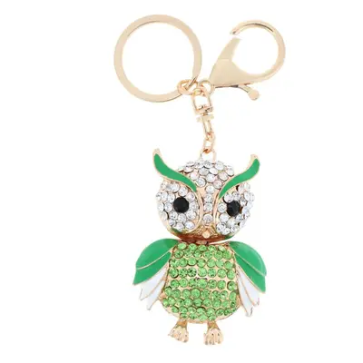 (Green) Jewelry Hollow Alloy Vintage Shinning Rhinestone Owl Pendant Key Ring Chain