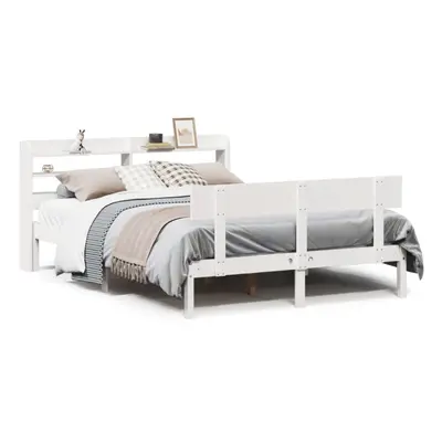 vidaXL Bed Frame with Headboard White 150x200 cm King Size Solid Wood Pine