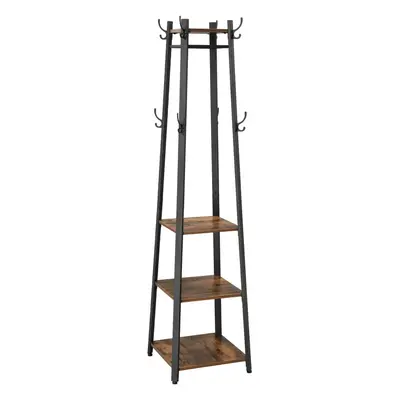 VASAGLE Coat Rack, Coat Stand with Shelves, Ladder Shelf with Hooks for Scarves