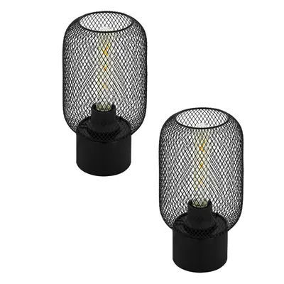 2 PACK Table Lamp Desk Light Black Steel Round Wire Mesh Shade 1x 60W E27