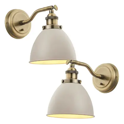 2 PACK Adjustable Industrial Wall Light Brass & Grey Shade Vintage Arm Lamp