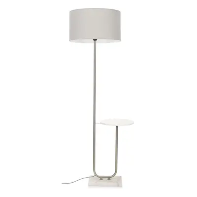 ValueLights Tavel Brushed Chrome Floor Lamp with Table with Large Grey Reni Shade