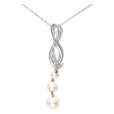 Jewelco London 9ct White Gold Round 2.3pts Diamond Round Pearl 3/4/5mm Trilogy Ampersand Pendant