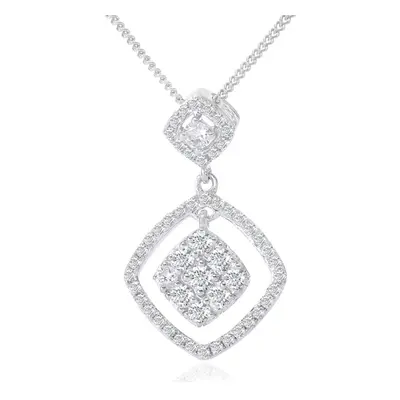 Jewelco London 18ct White Gold Round 0.35ct Diamond Halo Pendant Necklace inch 42cm - DP1AXL519-