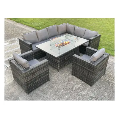 Fimous Rattan Garden Furniture Corner Sofa Outdoor Burner Gas Fire Pit Table Set Seater