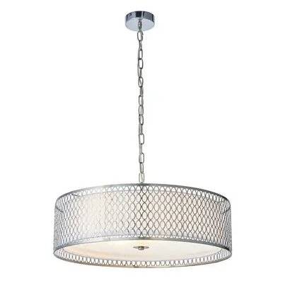 Hanging Ceiling Pendant Light Satin Nickel & Fabric Round Geometric Feature Lamp