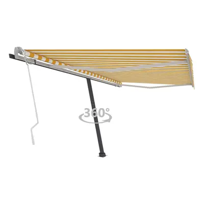 vidaXL Freestanding Manual Retractable Awning 450x350 cm Yellow/White Outdoor