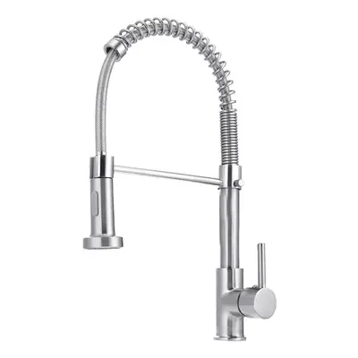 (Brush Silver) Kitchen Mixer Tap Rotatable Hot And Cold Water Multifunctional Sink Spring Faucet