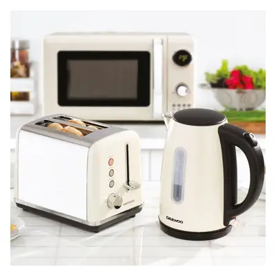 (Cream) Daewoo Kensington 1.7L 3KW Jug Kettle & Slice Toaster Matching Set Combo Pack Bundle Sta