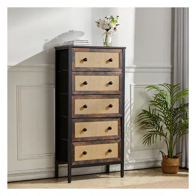 5-Drawer Rustic Rattan Storage Cabinet