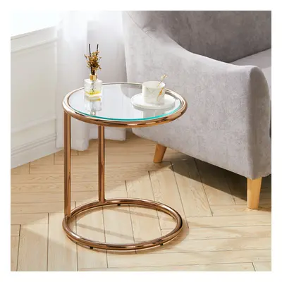 Clear Tempered Glass Round Side Table with Metal Base