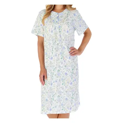 (Blue, UK 24/26) Slenderella Ladies Short Sleeve Jersey Cotton Floral Nightdress