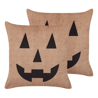 Set of Velvet Cushions Jack-O-Lantern Pattern x cm Beige SEBES