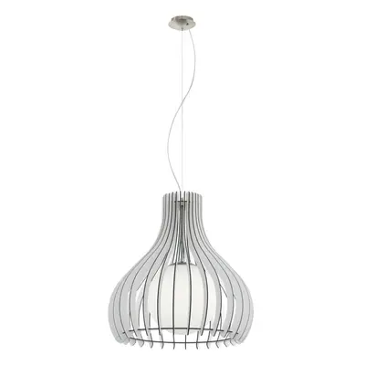 Pendant Ceiling Light Colour Satin Nickel Shade White Wood Glass Bulb E27 1x60W