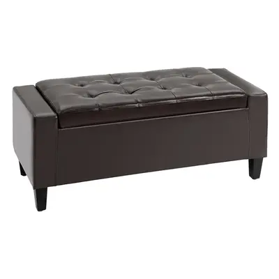 HOMCOM 40x90cm PU Leather Storage Ottoman Bench Wood Frame w/ Tufting Feet Brown