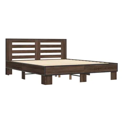 (brown oak, x cm) vidaXL Bed Frame Home Bed Base Sonoma Oak 90x200 cm Engineered Wood and Metal