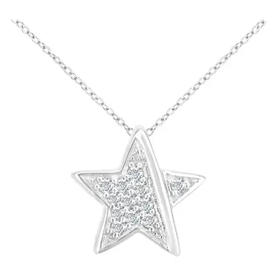 Jewelco London 18ct White Gold Round 10pts Diamond Collar Stripe Star Pendant Necklace inch 46cm