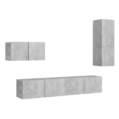 vidaXL TV Cabinet Set Piece Concrete Grey Chipboard Furniture TV Hifi Set