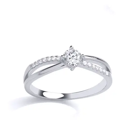 (R) Jewelco London Sterling Silver CZ Crossover Solitaire Ring Engagement Ring - GVR902