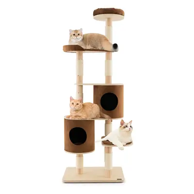 (190cm, Wooden) 6-Tier Cat Tree Tower w/Condo & Sisal Scratching Posts