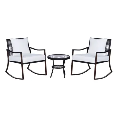 Outsunny Pieces Rocking Chair Bistro Set Furniture Rattan Wicker Brown