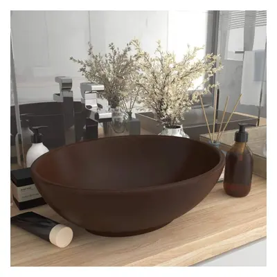 vidaXL Luxury Basin Oval-shaped Matt Dark Brown Ceramic Bathroom Vanity Sink