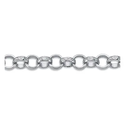 Jewelco London Rhodium Plated Sterling Silver Carved Belcher Bracelet 7mm 7.5 inch - ACN002F-7.5