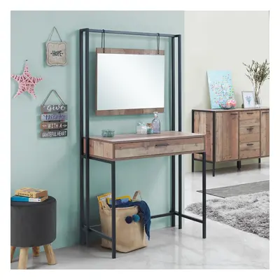 Stretton Bedroom Dressing Vanity Makeup Table Mirror & Drawer Rustic Oak Effect